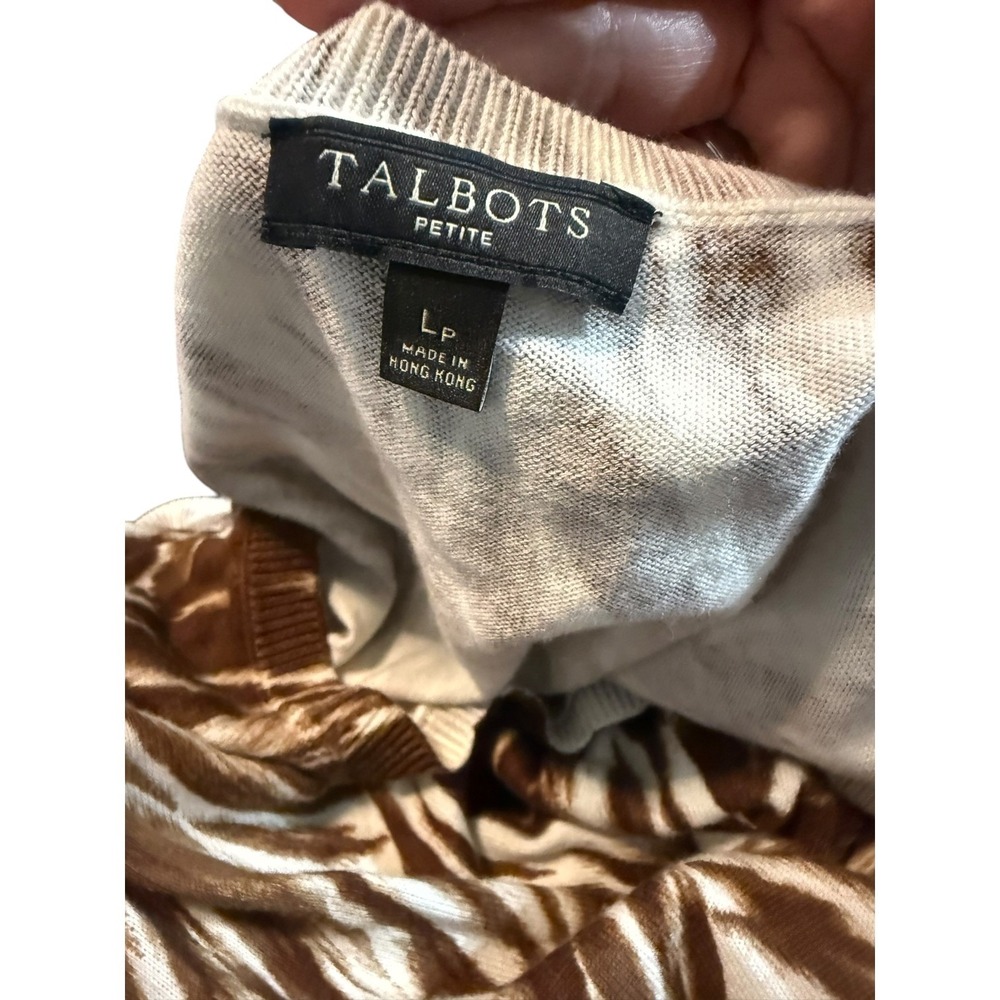 Talbots Petite Brown Zebra Print Twinset Cardigan and Shell Set LP Cotton Blend - Picture 3 of 4